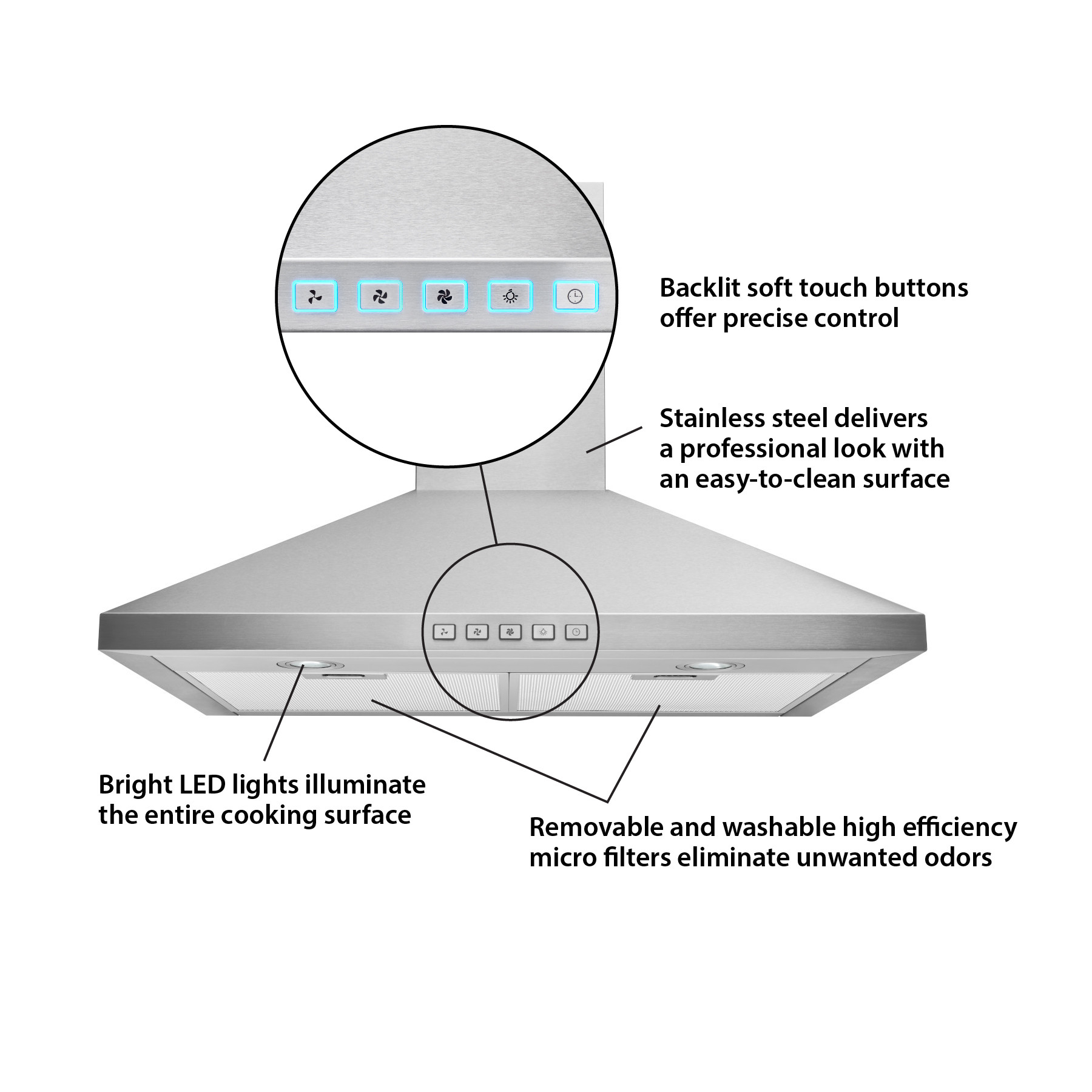 BWP1244SS Broan 24 Inch Convertible Wall Mount Pyramidal Chimney Range   BWP1244SS BWP1304SS Infographic EN 