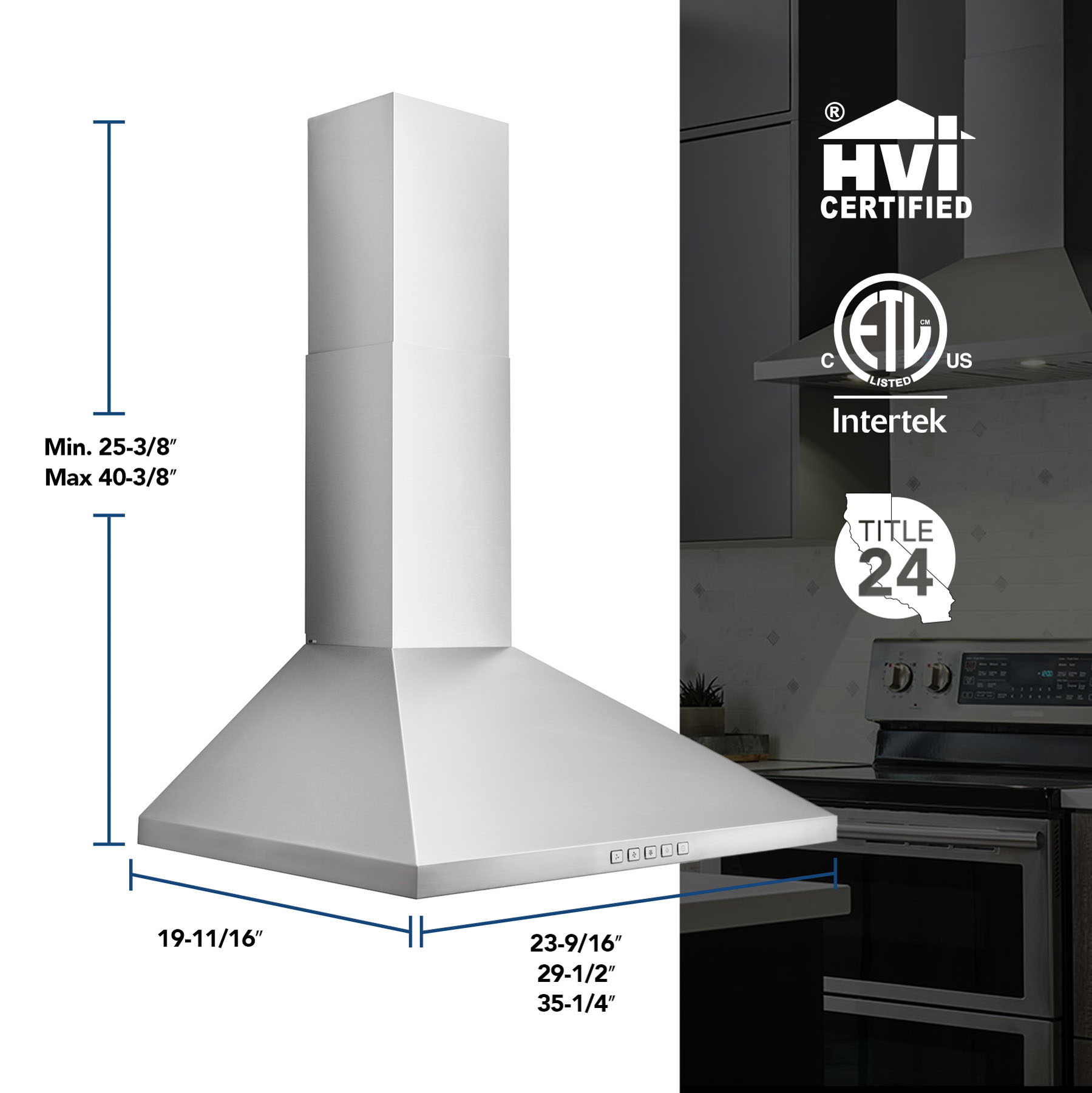 Broan 24 Inch Convertible Wall Mount Pyramidal Chimney Range Hood 450   BWP1244SS BWP1304SS 6 