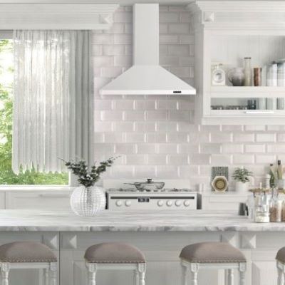 White chimney range deals hood