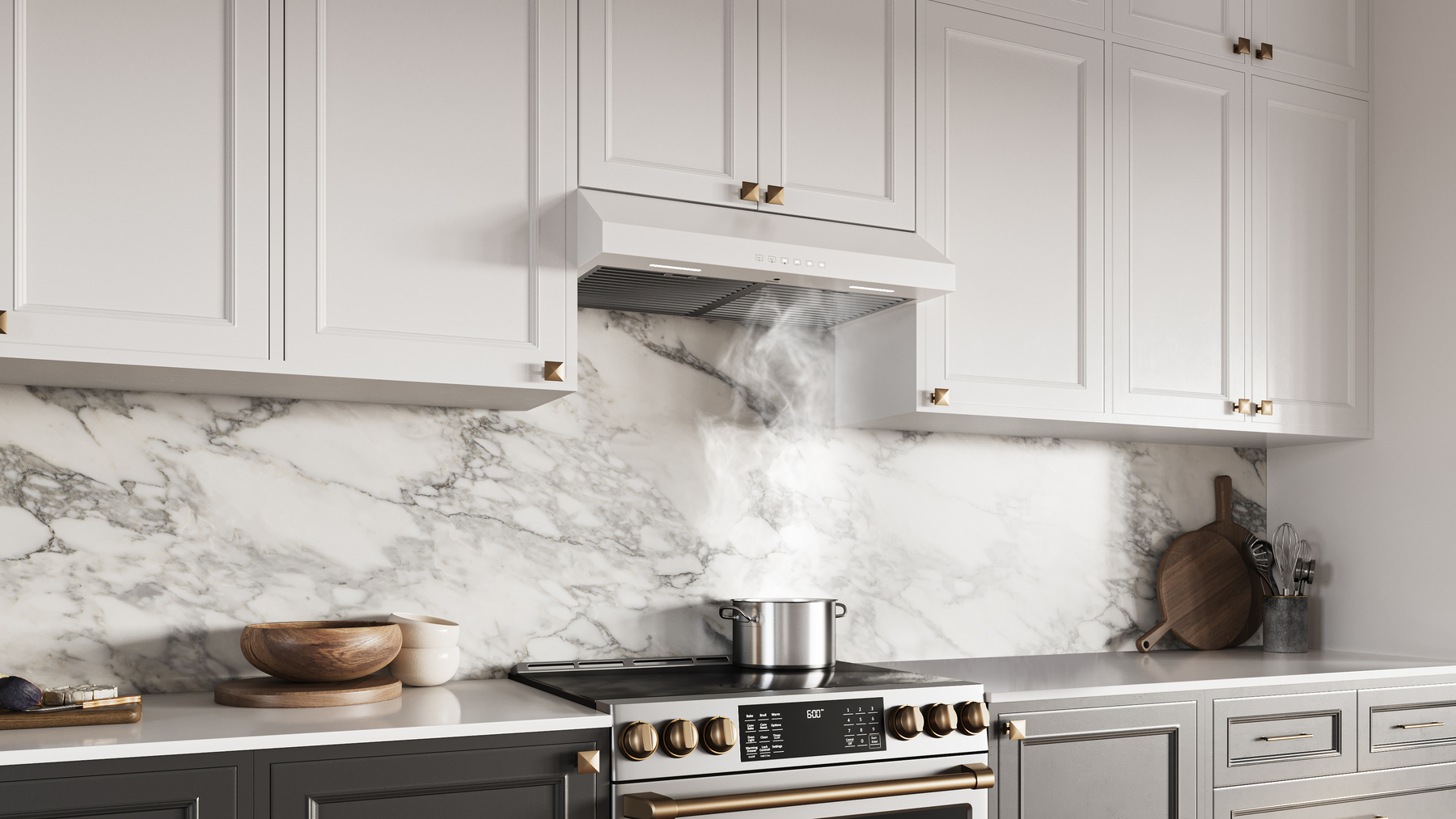 Range hood installed above a cooktop
