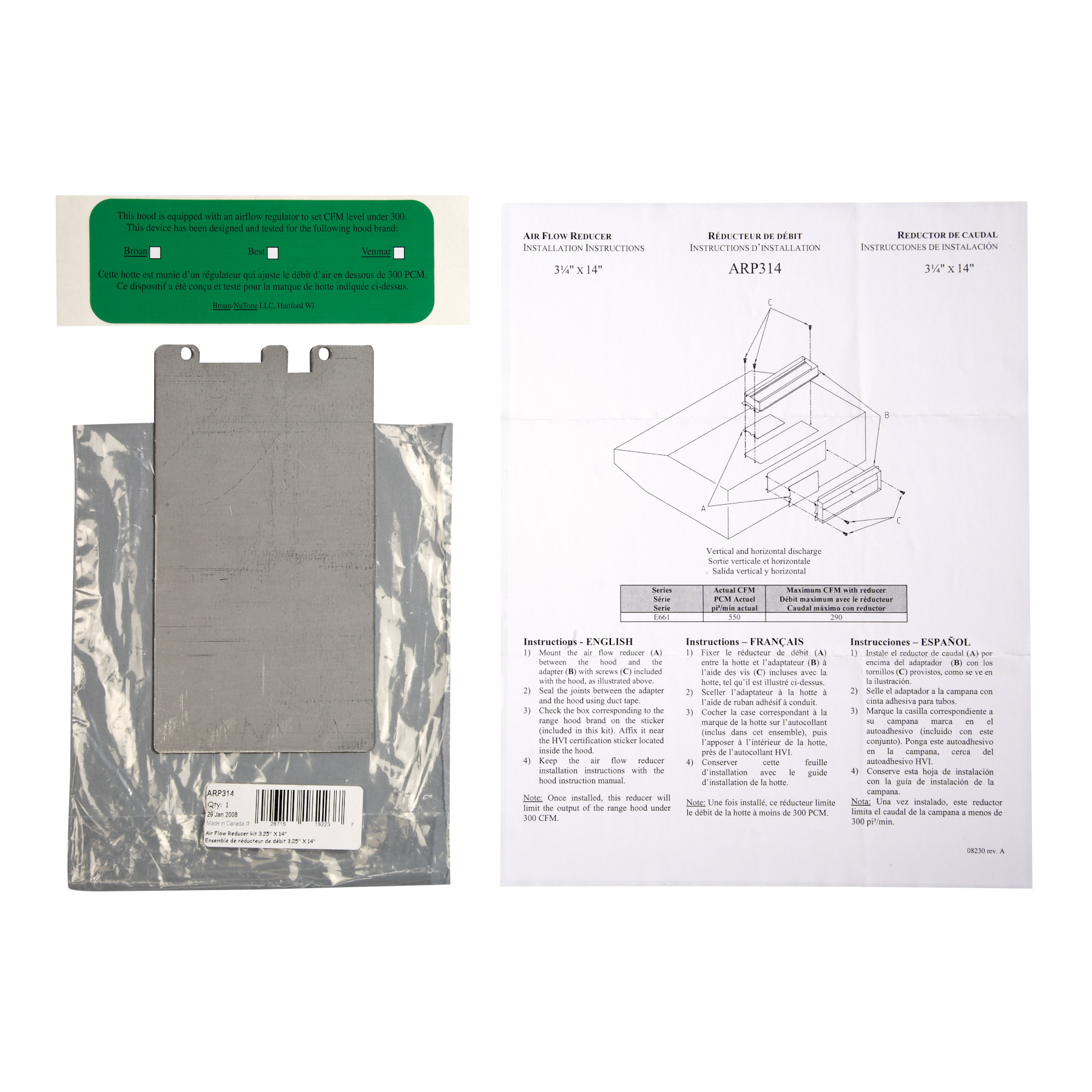 Réducteur de débit 3 1/4 po x 14 po